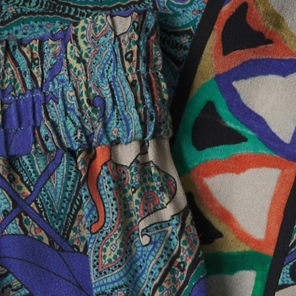 Kobi Halperin Arlene Floral Paisley Blue Green Designer Wide Leg Artsy Pants, XL - Picture 4 of 8